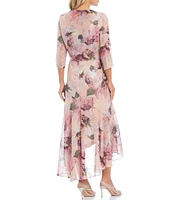 R & M Richards Floral Print Chiffon Bolero 3/4 Sleeve Asymmetrical Ruffle Hem 2-Piece Jacket Dress