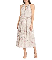R & M Richards Floral Print Blouson Midi Dress