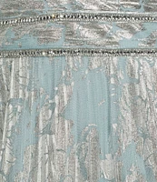 R & M Richards Foil Mesh Print Pleated Foil Printed Sleeveless Keyhole Halter Neck Dress
