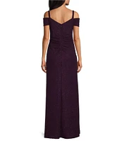 R & M Richards Glitter Fukuro Knit Sweetheart Neck Cap Sleeve Sheath Gown