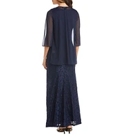 R & M Richards Glitter Lace Beaded Neck 2-Piece Jacket Gown