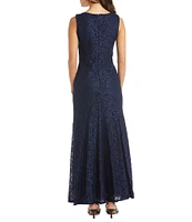 R & M Richards Glitter Lace Beaded Neck 2-Piece Jacket Gown