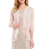 R & M Richards Glitter Lace Beaded Neck 2-Piece Jacket Gown