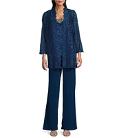 R & M Richards Glitter Lace Sweetheart Neck Beaded 3-Piece Pantsuit