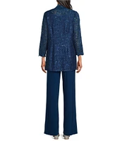 R & M Richards Glitter Lace Sweetheart Neck Beaded 3-Piece Pantsuit