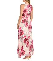 R & M Richards Halter Keyhole Floral Printed A-Line Dress