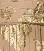 R & M Richards Halter Pleated Foil Dress