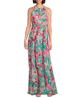 R & M Richards Keyhole Halter Neck Floral Print Dress
