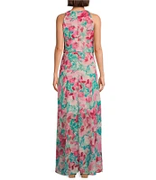 R & M Richards Keyhole Halter Neck Floral Print Dress