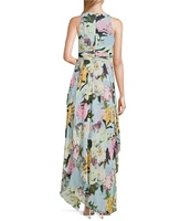 R & M Richards Keyhole Neck Floral Print Sleeveless A-Line Dress