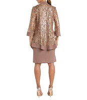 R & M Richards Long Sleeve Crew Neck Sequin Mesh 2-Piece Jacket Dress