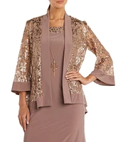 R & M Richards Long Sleeve Crew Neck Sequin Mesh 2-Piece Jacket Dress