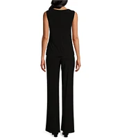 R & M Richards Long Sleeve Scoop Neck Chevron Embellished Sequin Fringe Power Mesh 3-Piece Pant Set