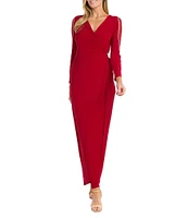 R & M Richards Mesh V-Neck 3/4 Sleeve Wrap Dress