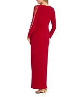 R & M Richards Mesh V-Neck 3/4 Sleeve Wrap Dress