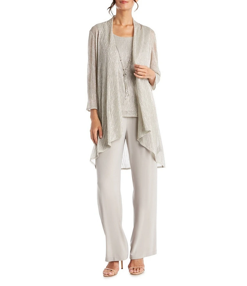 R & M Richards Metallic Crinkle 3-Piece Pants Set