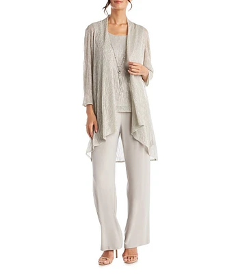 R & M Richards Metallic Crinkle 3-Piece Pants Set