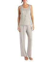 R & M Richards Metallic Crinkle 3-Piece Pants Set