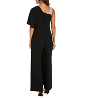 R & M Richards One Shoulder Asymmetrical Neck Rhinestone Strap Jumpsuit