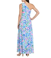 R & M Richards One Shoulder Multi Floral Print Dress