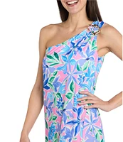 R & M Richards One Shoulder Multi Floral Print Dress