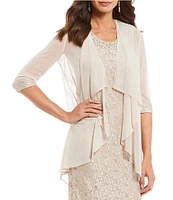 R & M Richards Petite Size Beaded Glitter Scoop Neck 3/4 Sleeve Lace 2-Piece Jacket Dress