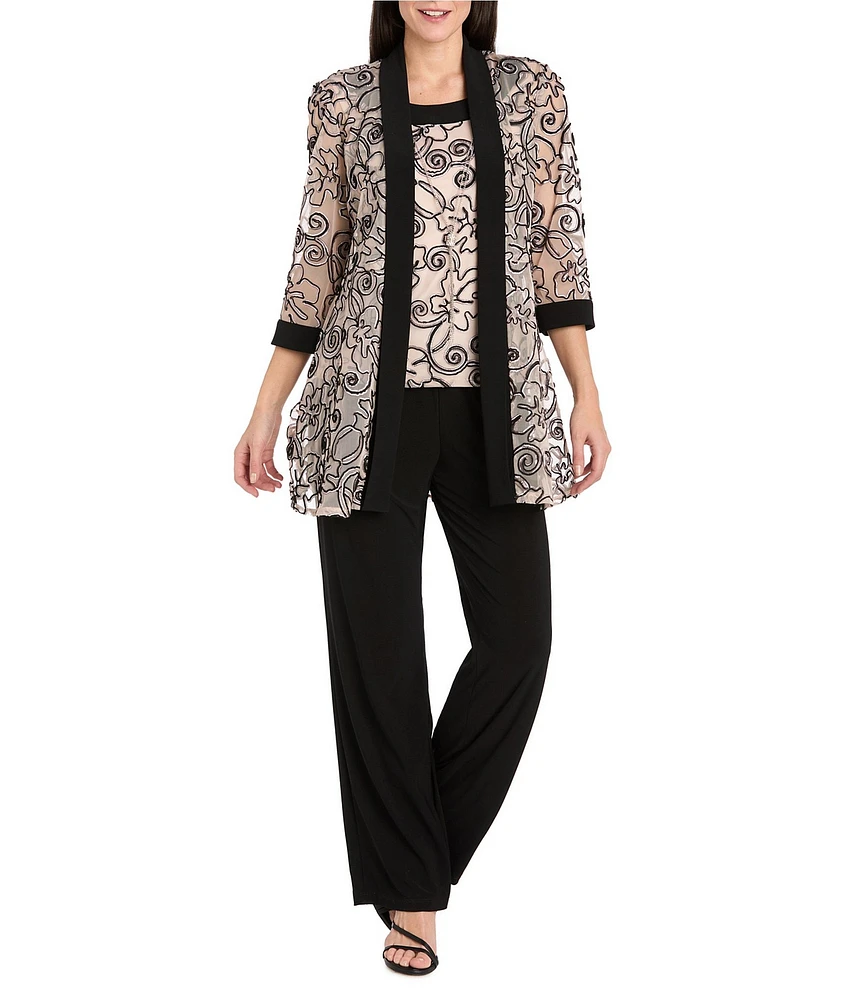 R & M Richards Petite Size 2-Piece Ribbon Soutache Pant Set