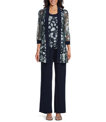 R & M Richards Petite Size 3-Piece Embroidered Pant Set