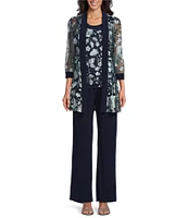 R & M Richards Petite Size 3-Piece Embroidered Pant Set