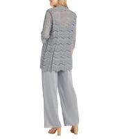 R & M Richards Petite Size 3/4 Sleeve Crew Neck Scalloped Lace 3-Piece Pant Set