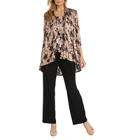 R & M Richards Petite Size 3/4 Sleeve Round Neck 3-Piece Pant Set