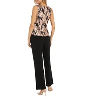 R & M Richards Petite Size 3/4 Sleeve Round Neck 3-Piece Pant Set