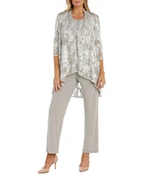 R & M Richards Petite Size 3/4 Sleeve Round Neck 3-Piece Pant Set