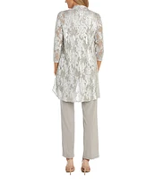 R & M Richards Petite Size 3/4 Sleeve Round Neck 3-Piece Pant Set