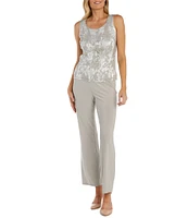 R & M Richards Petite Size 3/4 Sleeve Round Neck 3-Piece Pant Set