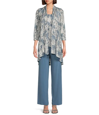 R & M Richards Petite Size 3/4 Sleeve Round Neck 3-Piece Pant Set