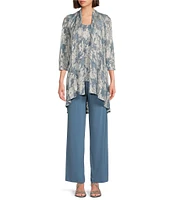 R & M Richards Petite Size 3/4 Sleeve Round Neck 3-Piece Pant Set