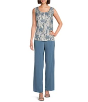 R & M Richards Petite Size 3/4 Sleeve Round Neck 3-Piece Pant Set