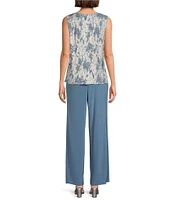 R & M Richards Petite Size 3/4 Sleeve Round Neck 3-Piece Pant Set