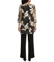 R & M Richards Petite Size 3/4 Sleeve V Neck Embroidered Soutache Sequin Jacket 3-Piece Pant Set