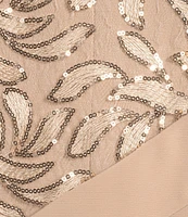 R & M Richards Petite Size Crew Neck Short Sleeve Embroidered Sequin Poncho Overlay Sheath Dress