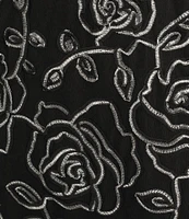 R & M Richards Petite Size Floral Braid Embroidered Soutache Crew Neck Short Sleeve Flounce Hem Midi Dress