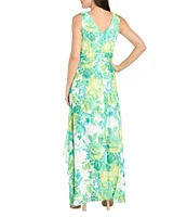 R & M Richards Petite Size Floral V-Neck Chiffon Ruffle A-Line Dress