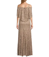 R & M Richards Petite Size Off-The-Shoulder Short Sleeve Sequin Lace Mermaid Gown