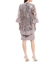 R & M Richards Petite Size Scoop Neck 3/4 Sleeve Embellished Sequin Jersey 2-Piece Jacket Dress