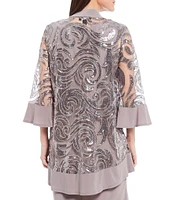 R & M Richards Petite Size Scoop Neck 3/4 Sleeve Embellished Sequin Jersey 2-Piece Jacket Dress