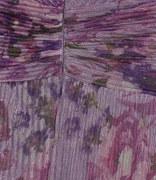 R & M Richards Petite Size Sleeveless Floral Tulle V-Neck Crinkle Pleated A-Line Gown