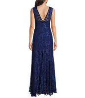 R & M Richards Petite Size Sleeveless Lace Round Neck Fit and Flare Dress
