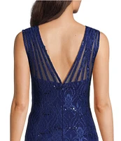 R & M Richards Petite Size Sleeveless Lace Round Neck Fit and Flare Dress