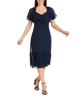 R & M Richards Petite Size Sweetheart Neck Drop Waist Midi Dress